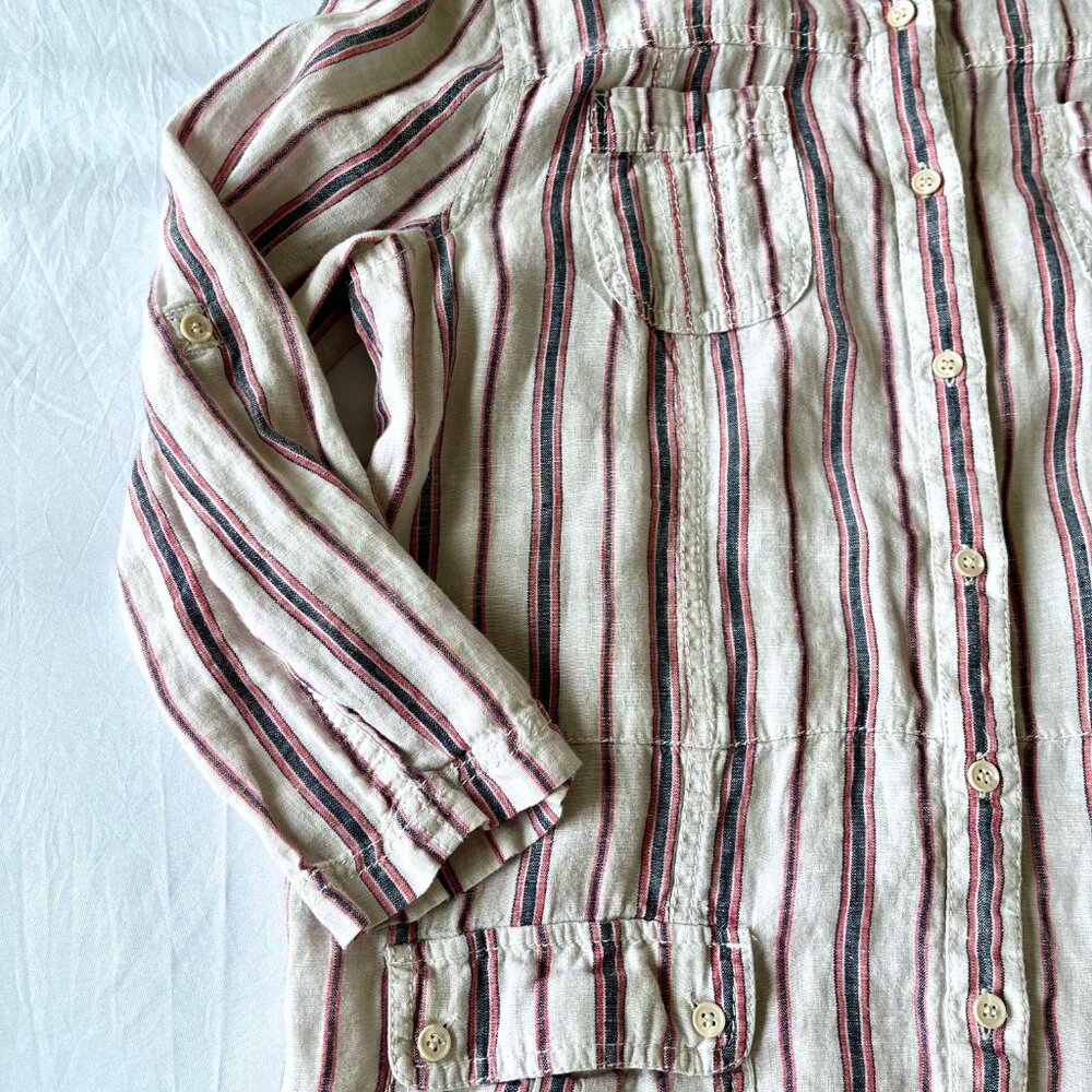 Caslon 100% Linen Striped Shirt Dress - Coastal Midi - Size L - Picture 3 of 11